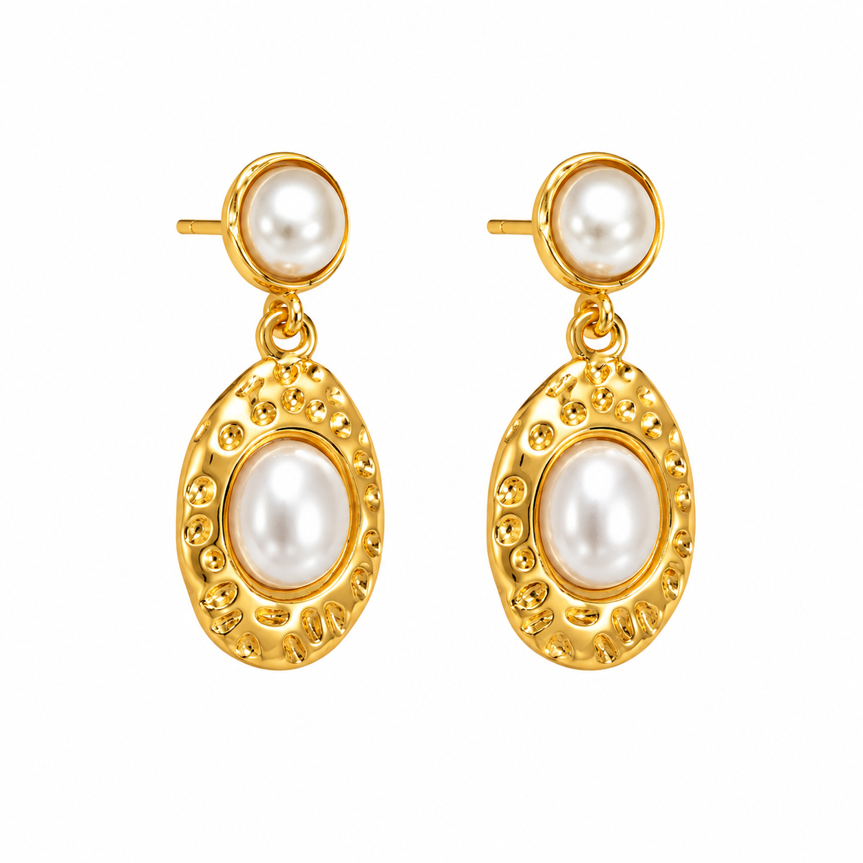 Aretes Textura Fundida con Perlas