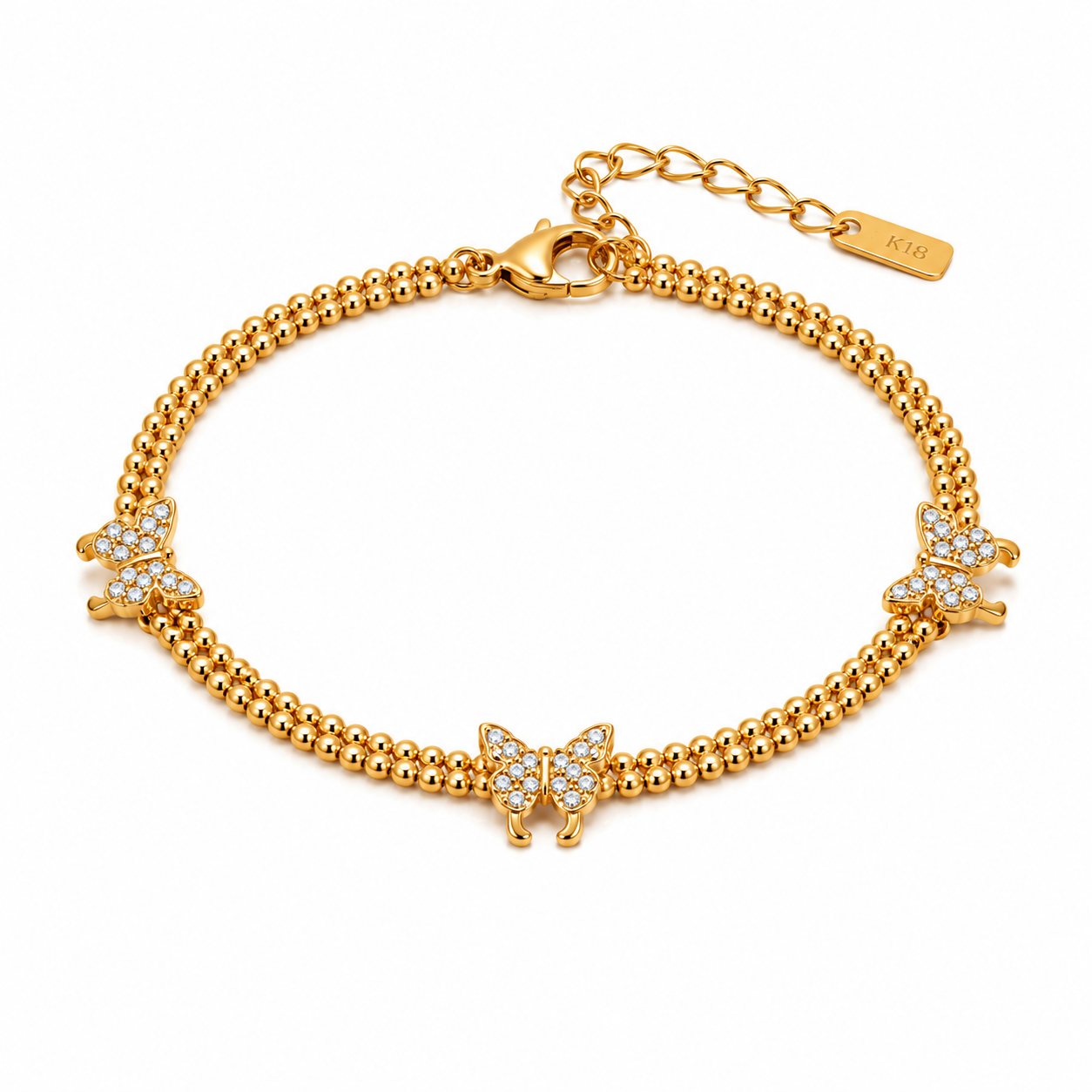 Pulsera cadena de bolitas con mariposas