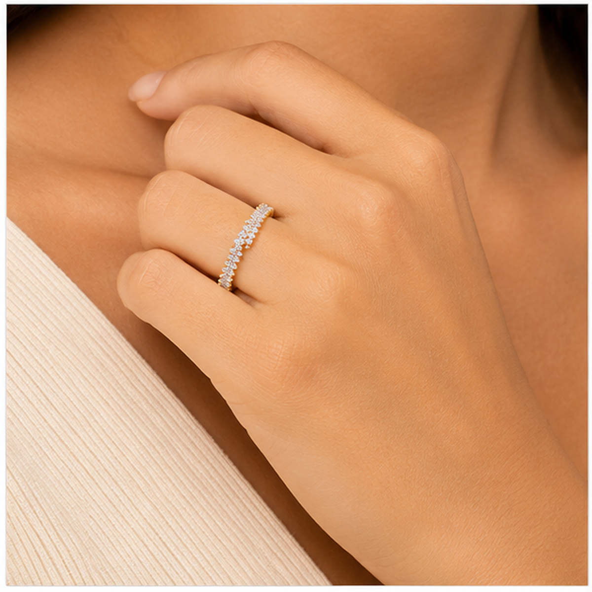 Anillo Ajustable de Circonitas Marquise Doble Fila