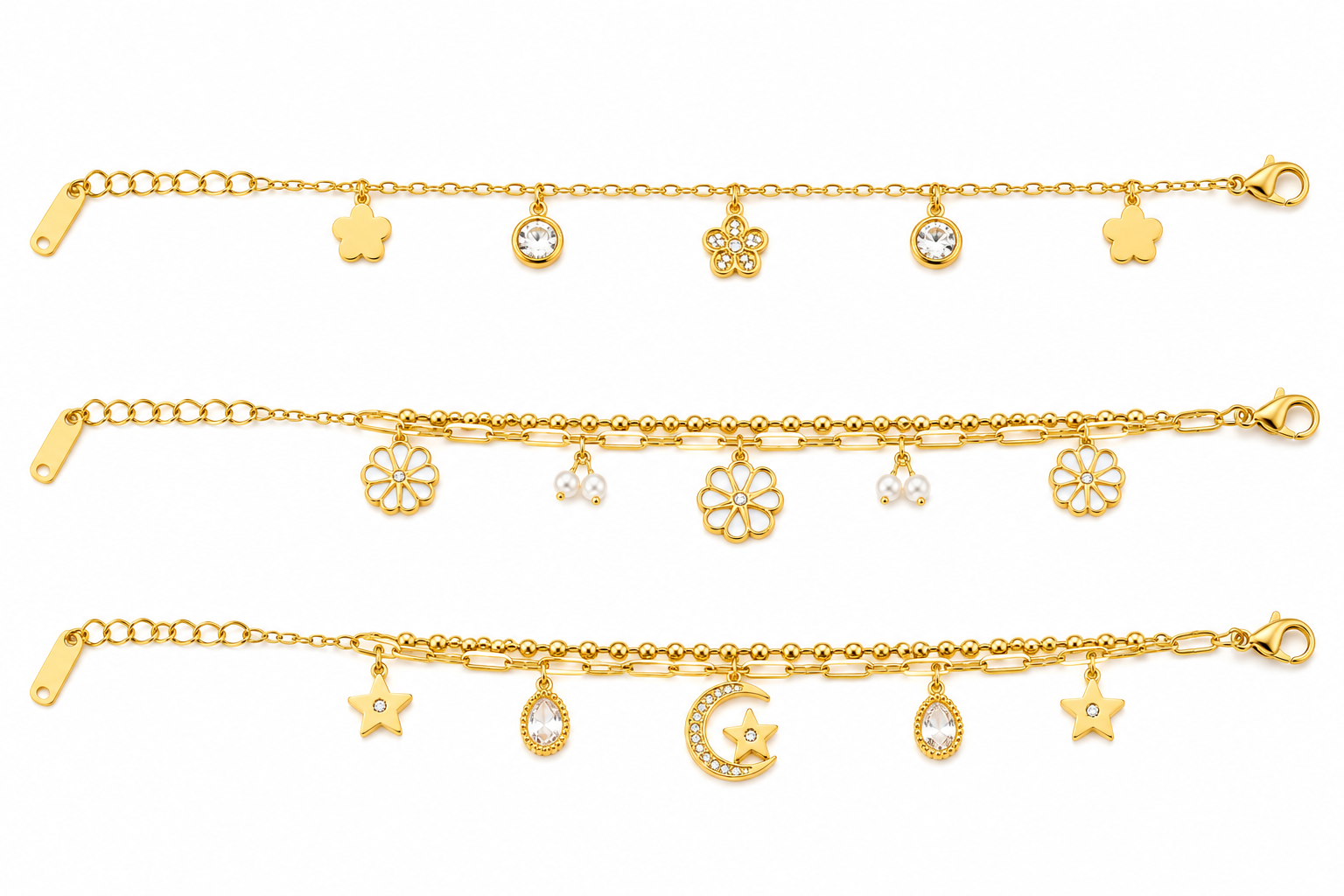 Pulsera Flores y Circonitas Ovaladas
