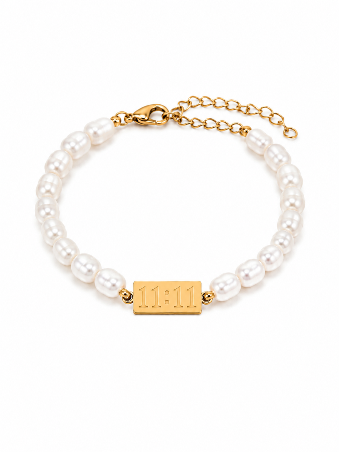 Pulsera de perlas con placa "11:11"