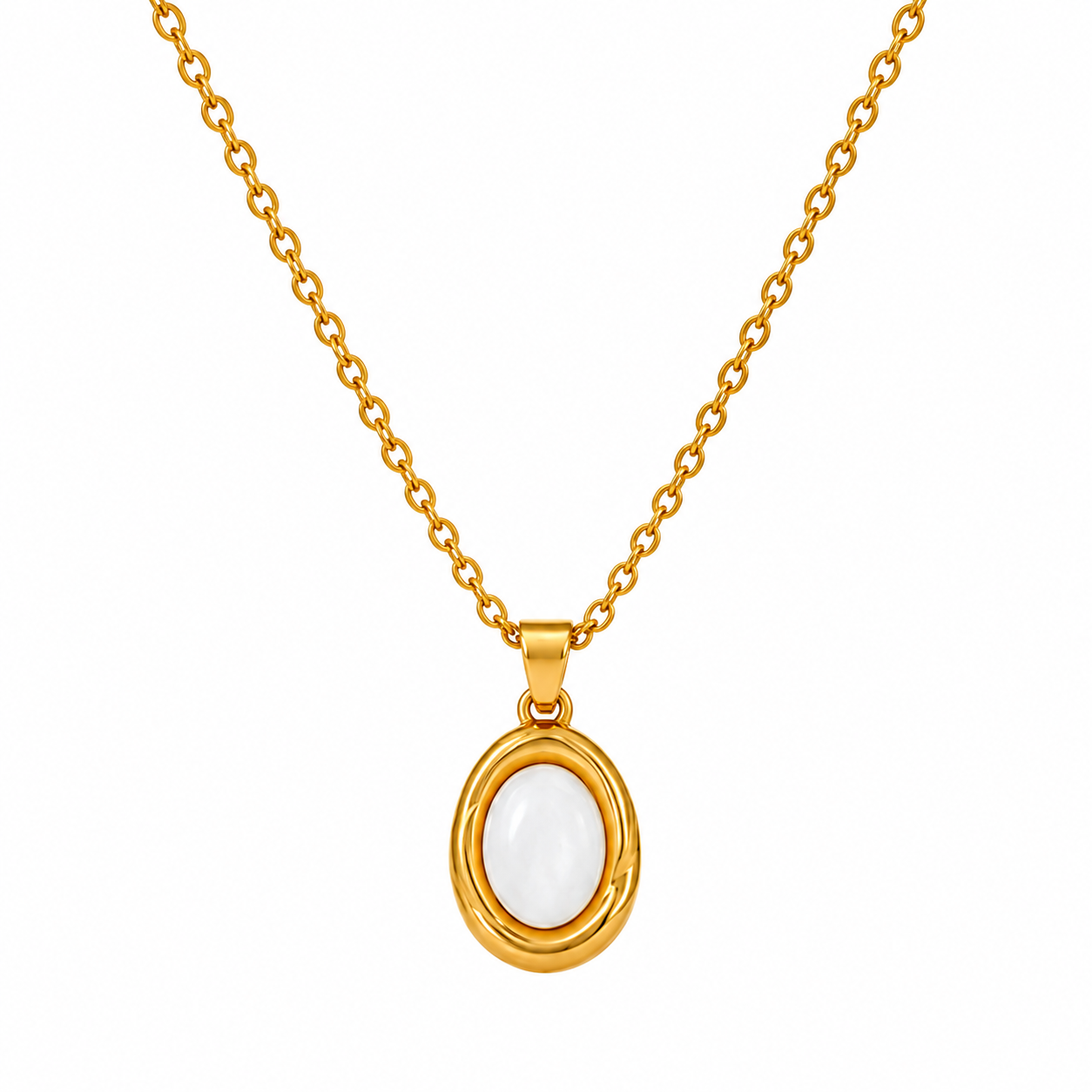 Collar Óvalo de Nácar con Marco Dorado
