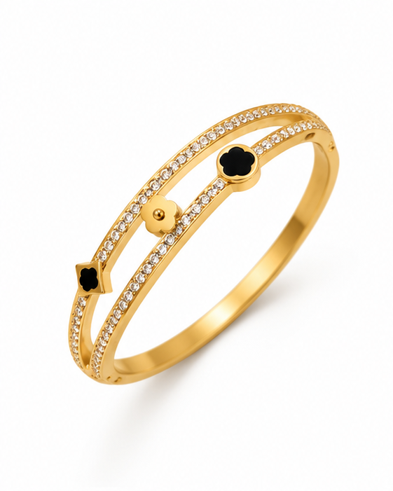 Anillo rígido doble línea con flores