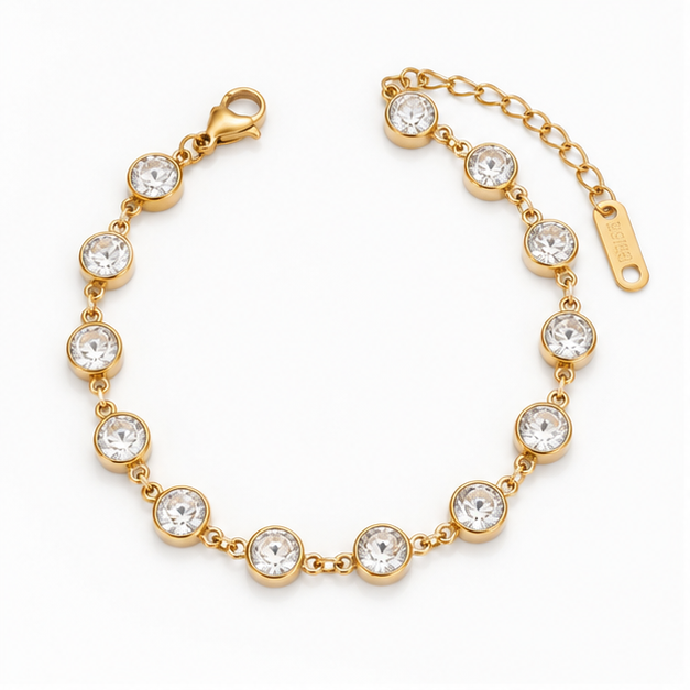 Pulsera de Circonitas Redondas Chapada en Oro