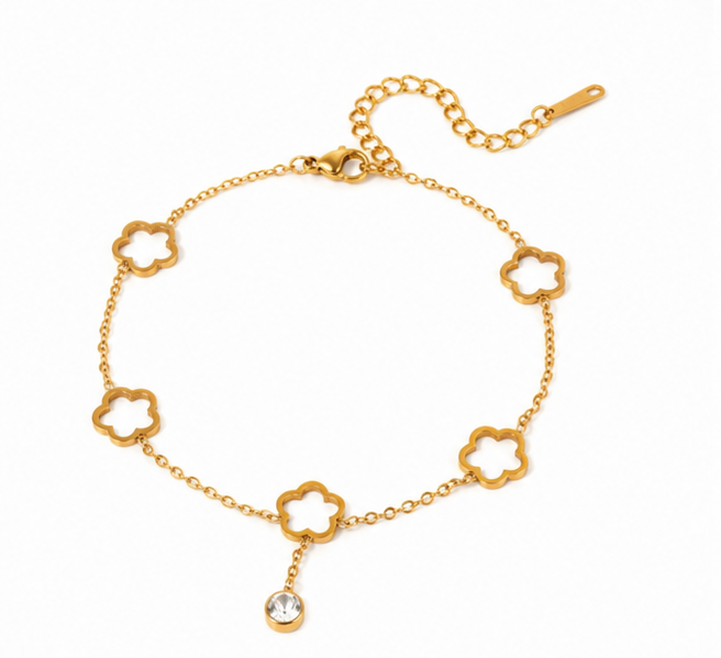 Pulsera flores caladas con dije de circonita