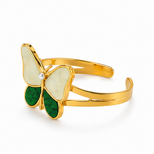 Anillo Mariposa de Nácar Verde con Perla