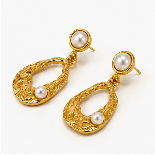 Aretes Textura Fundida con Perlas