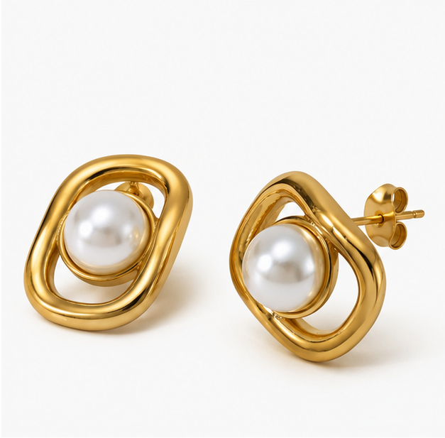 Aretes Espiral Dorada con Perla