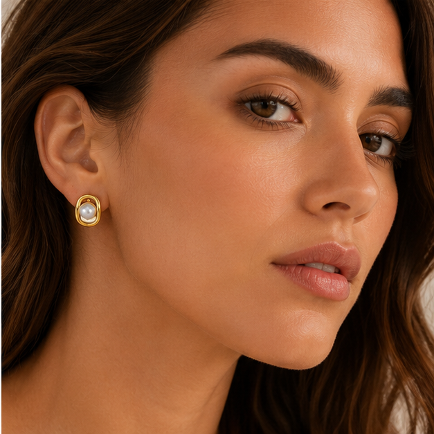 Aretes Espiral Dorada con Perla