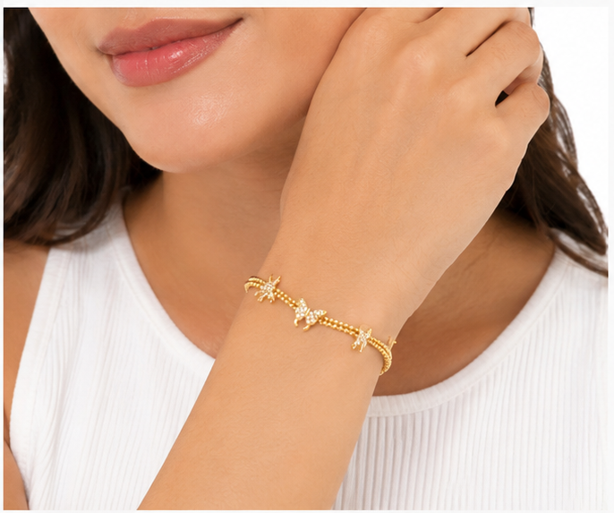 Pulsera cadena de bolitas con mariposas