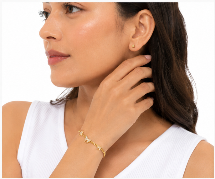 Pulsera cadena de bolitas con mariposas
