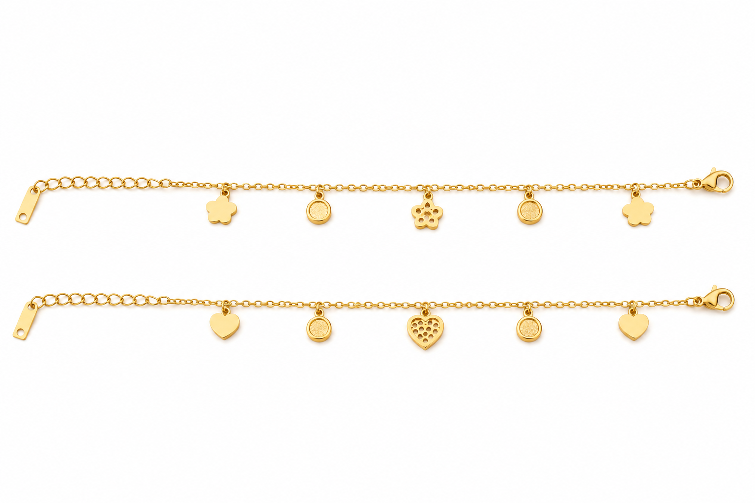 Pulsera con dijes de flores y circonitas