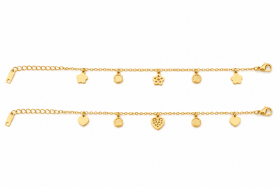 Pulsera con dijes de flores y circonitas