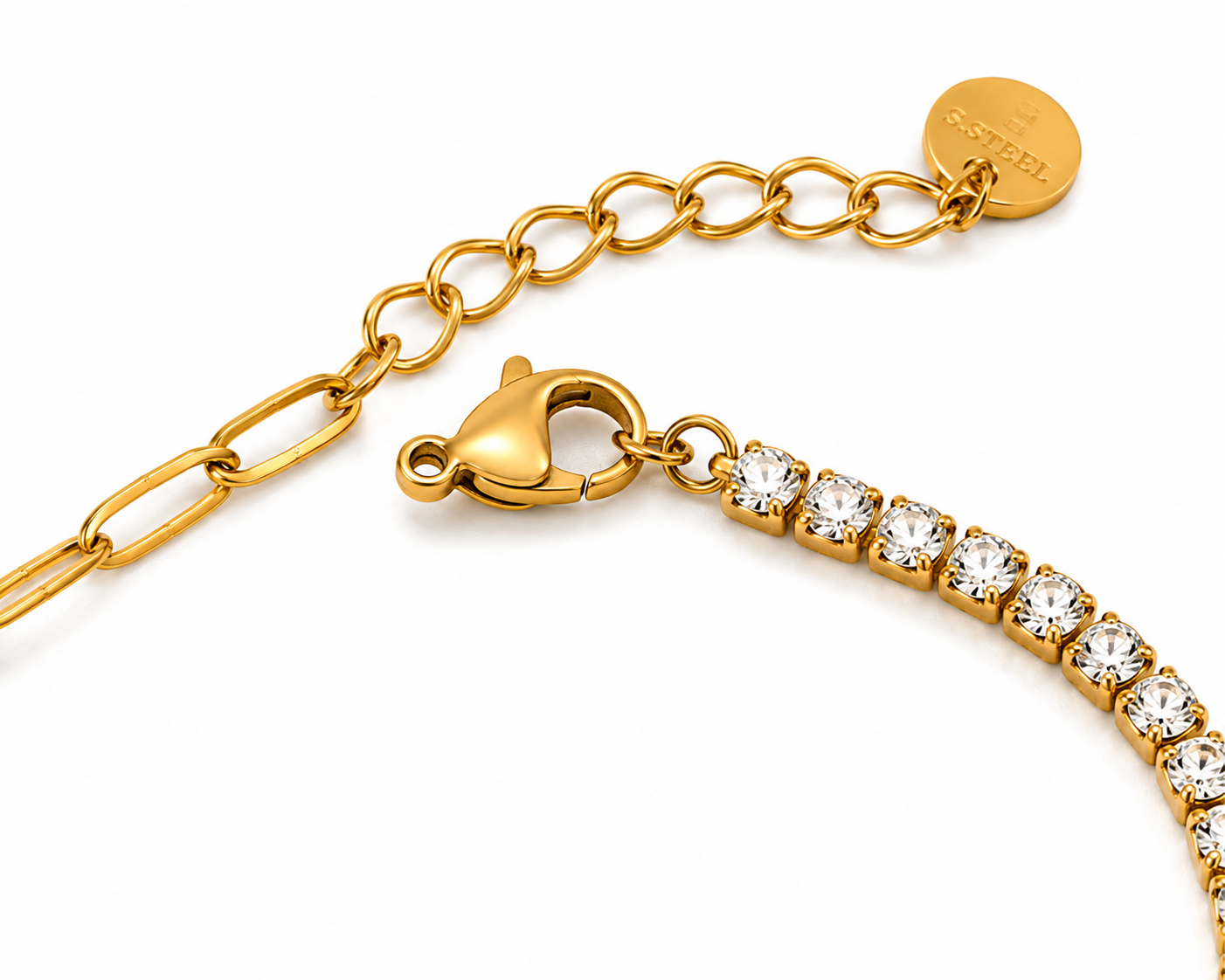 Pulsera Eslabones y Circonitas Dorada