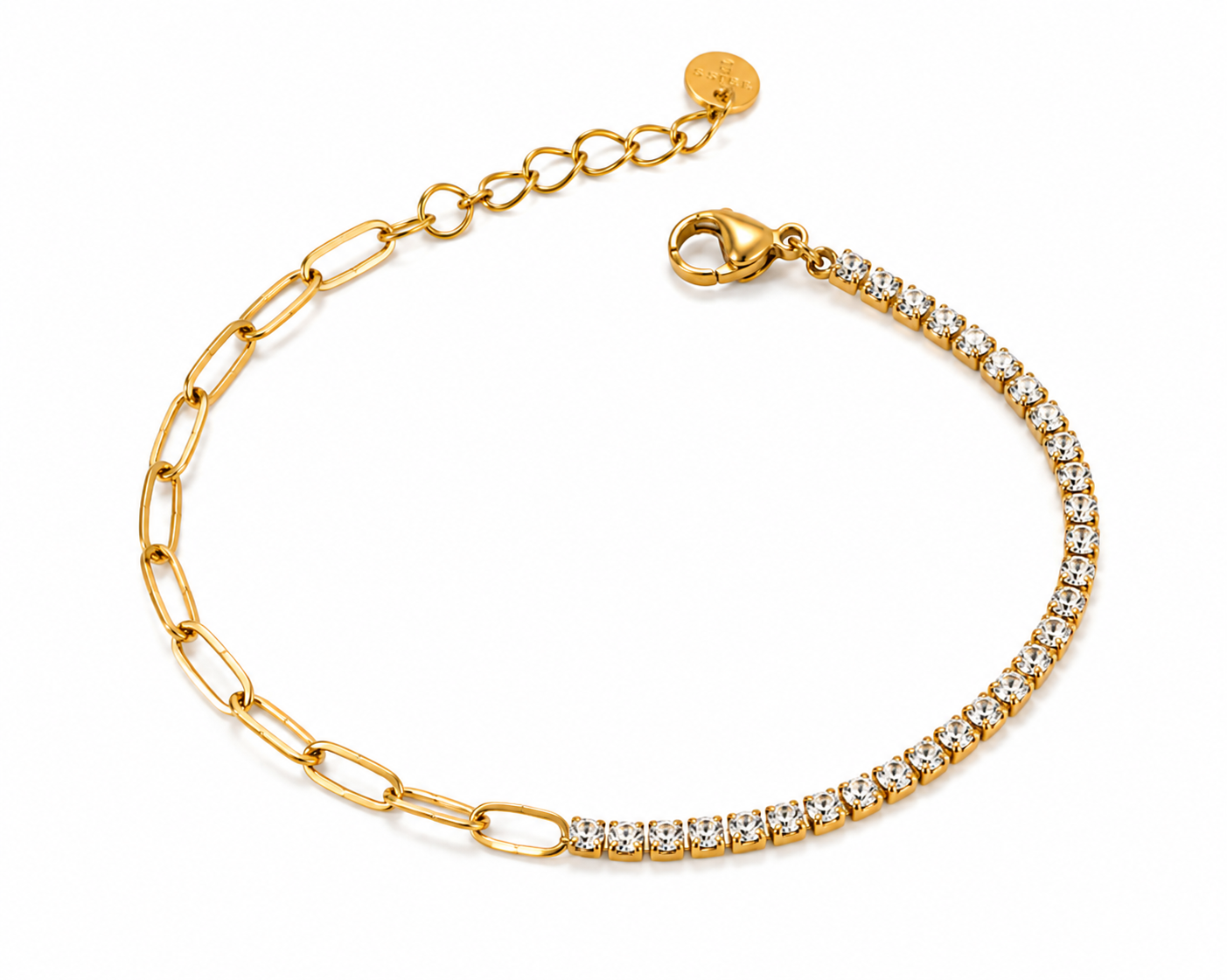 Pulsera Eslabones y Circonitas Dorada