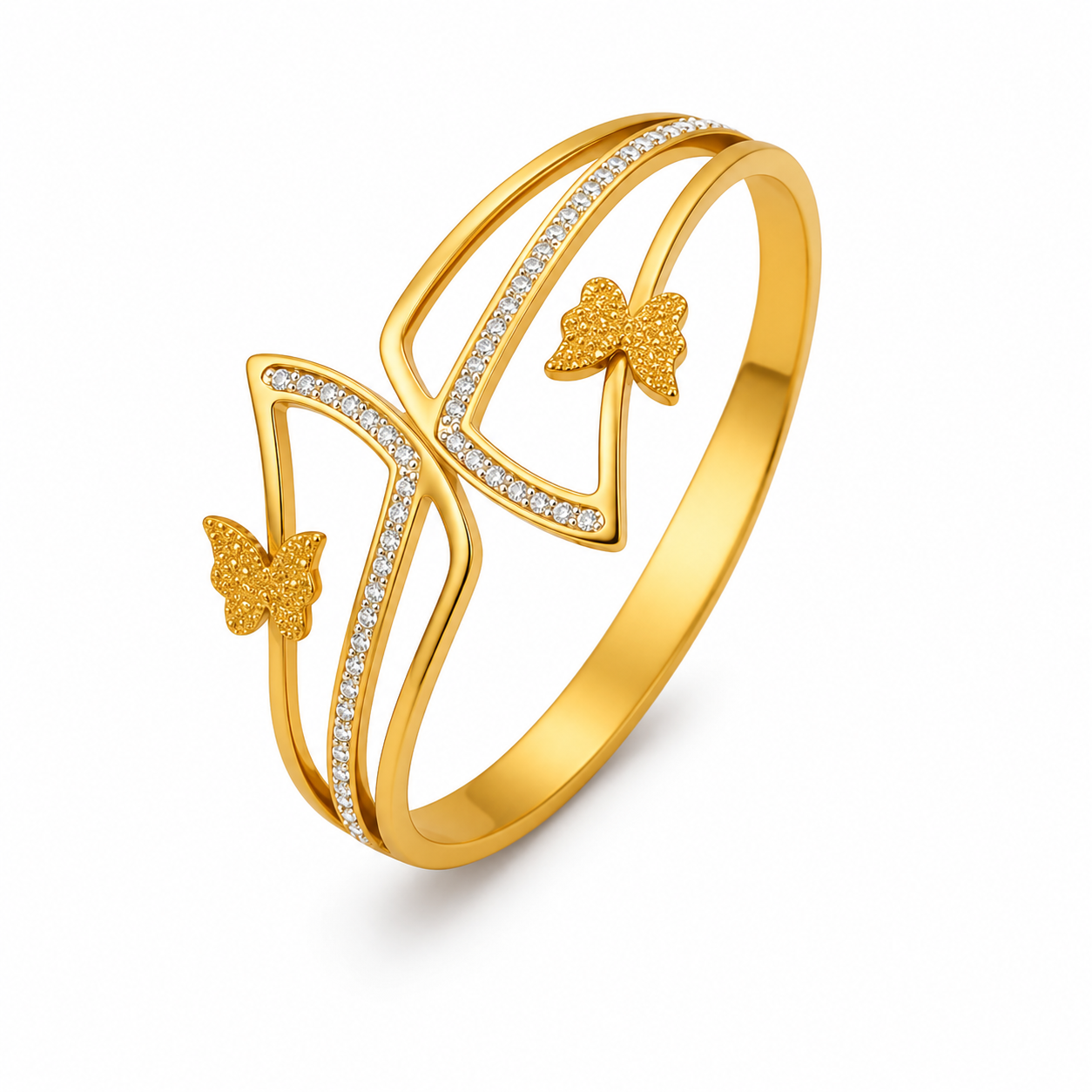 Anillo  rígido de líneas onduladas con mariposas