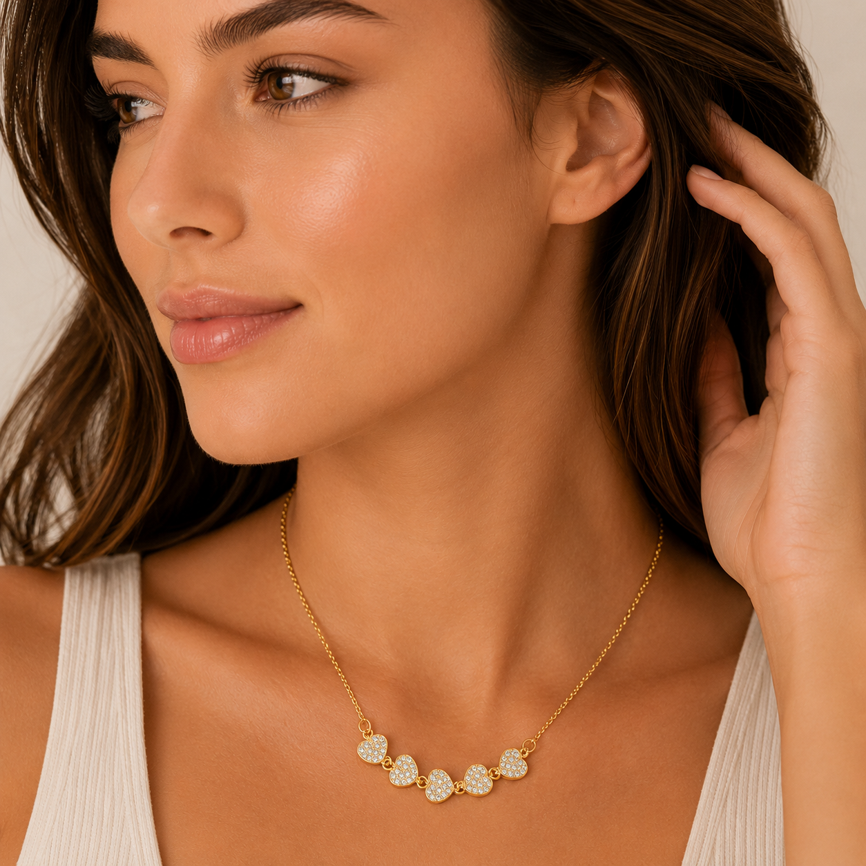 Collar Corazones Encadenados con Circonitas