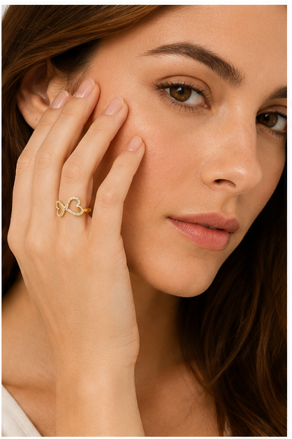 Anillo Doble Corazón con Circonitas