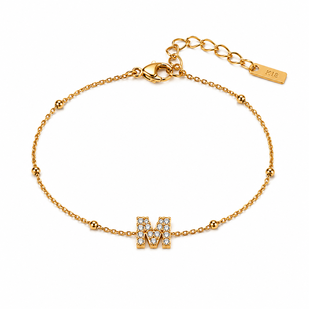 Pulsera inicial "M" con circonitas