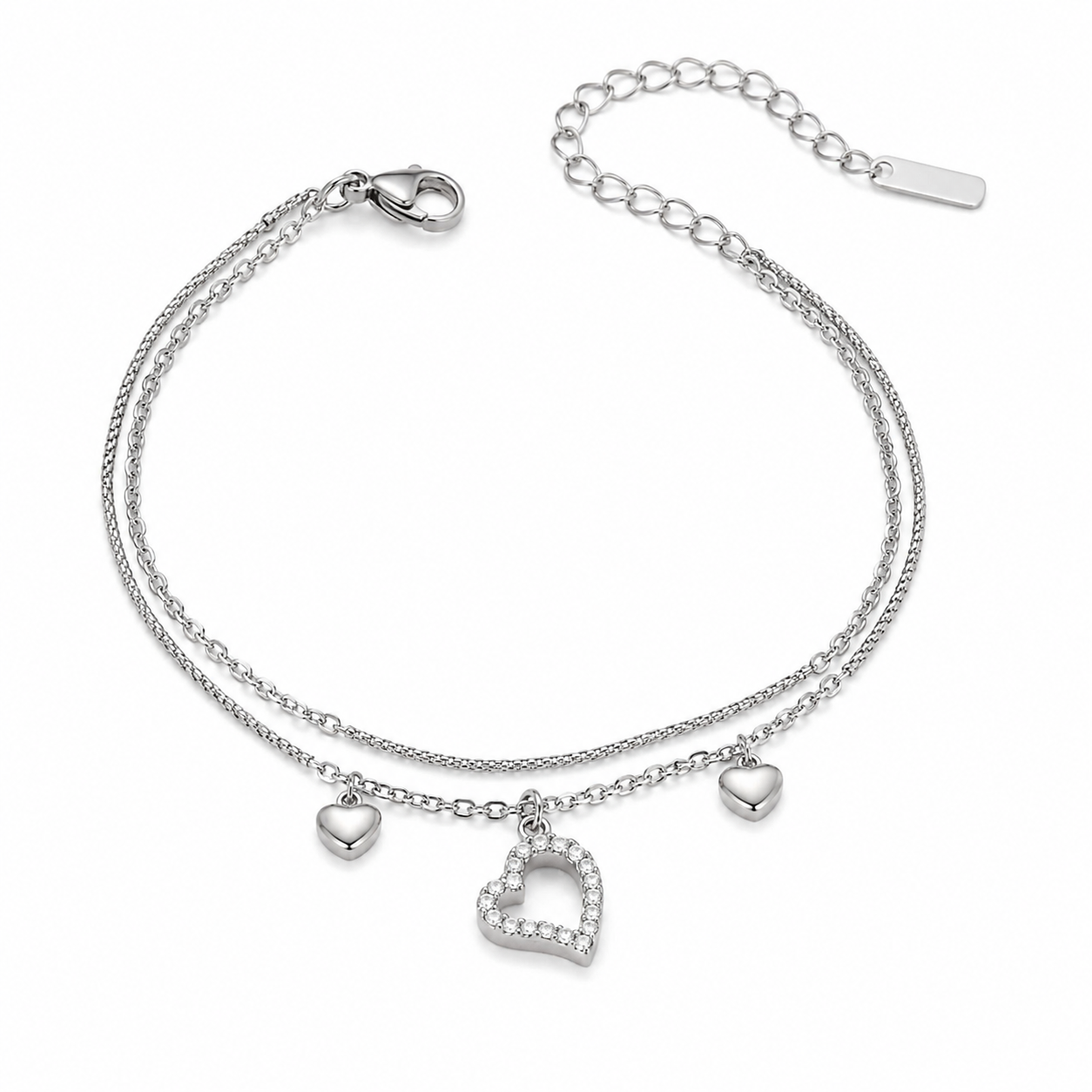 Pulsera Doble Corazón con Circonitas