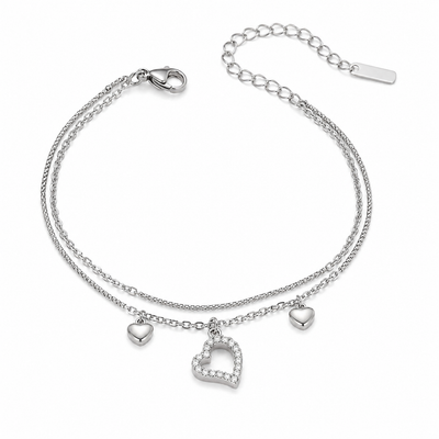 Pulsera Doble Corazón con Circonitas