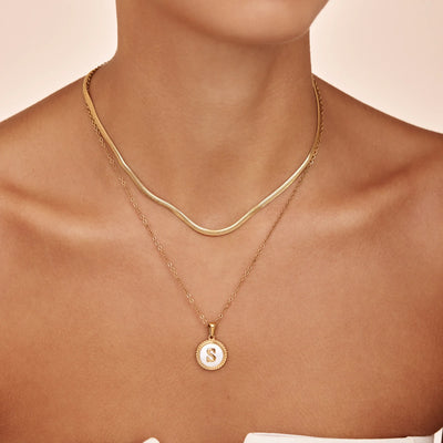 Mother Of Pearl Initial Pendant Necklace