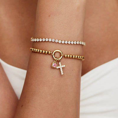 Beaded Cross Birthstone Bracelet