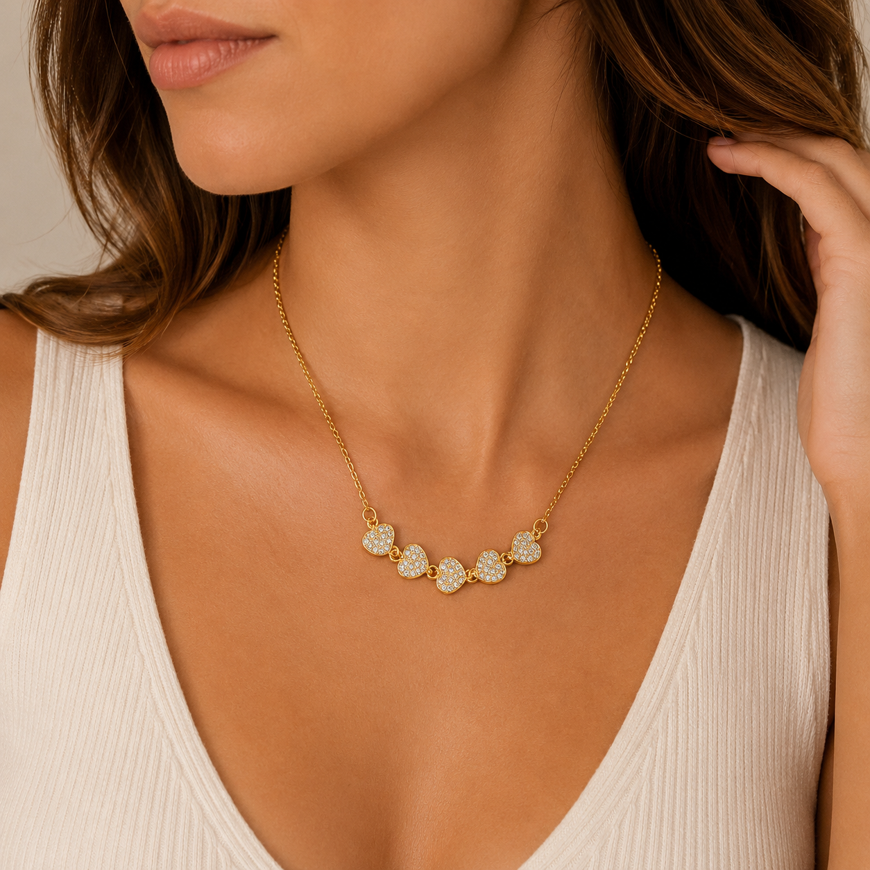 Collar Corazones Encadenados con Circonitas