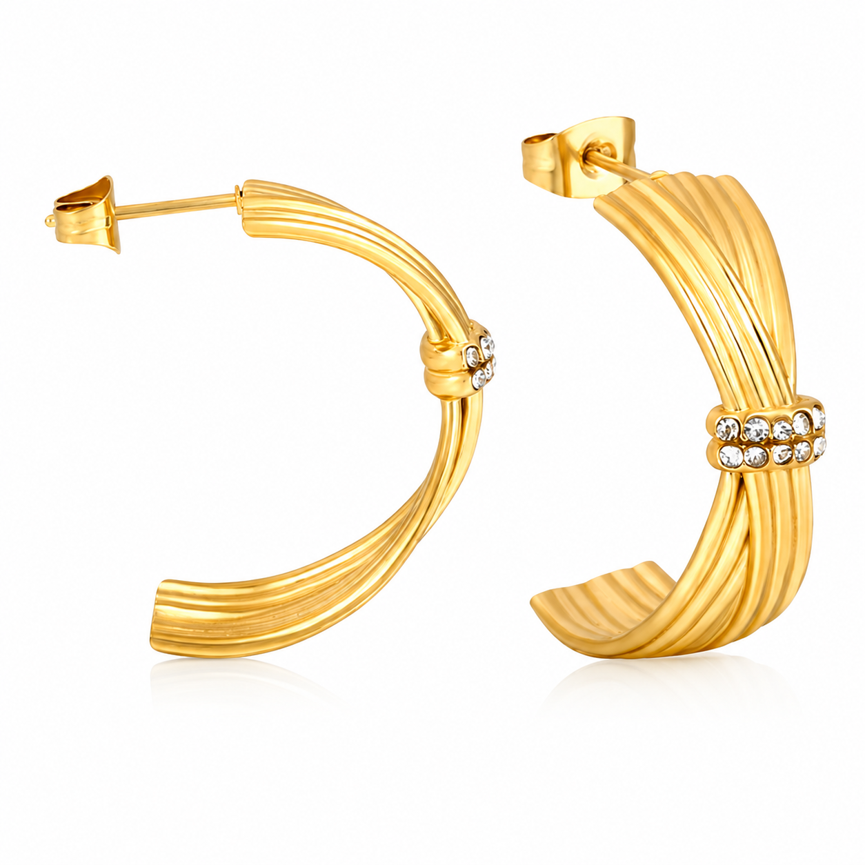 Aretes Aro Multi-línea con Circonitas