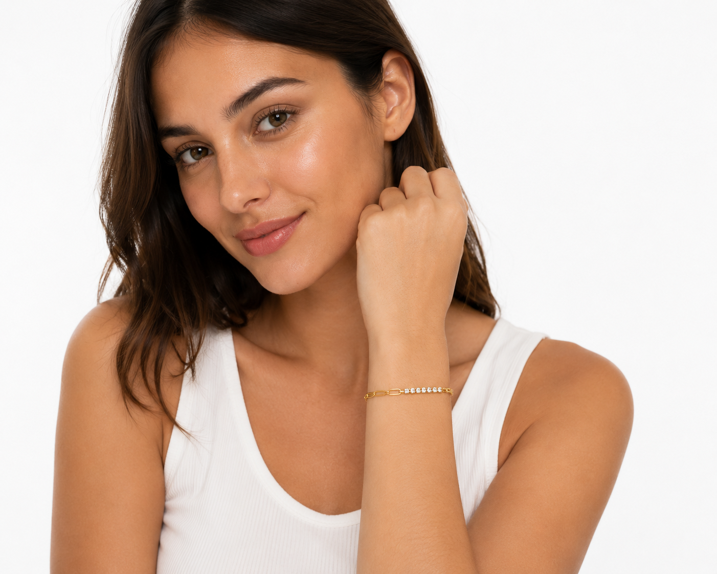 Pulsera Eslabones y Circonitas Dorada