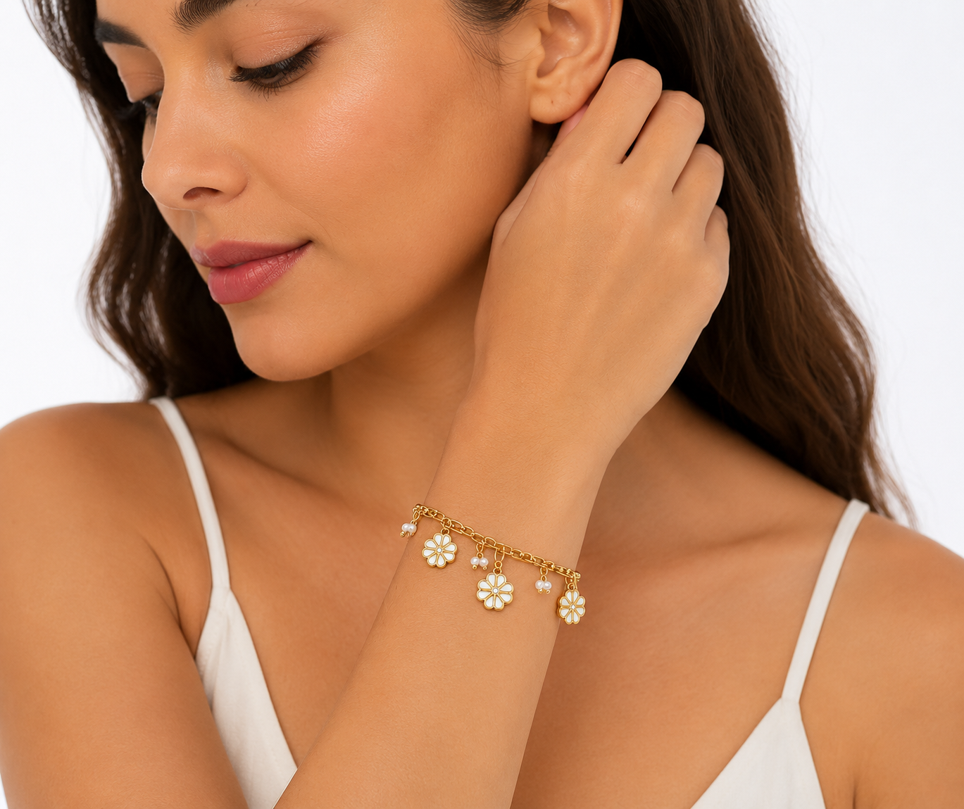 Pulsera Flores y Circonitas Ovaladas