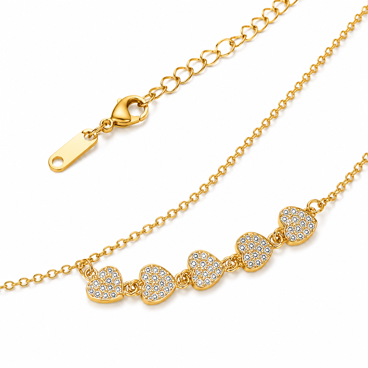 Collar Corazones Encadenados con Circonitas