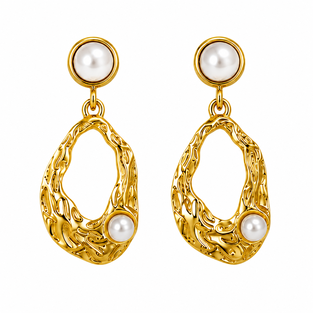 Aretes Textura Fundida con Perlas