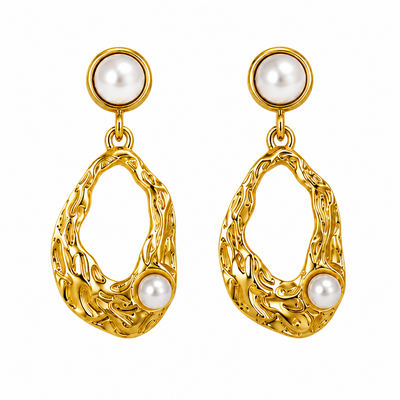 Aretes Textura Fundida con Perlas
