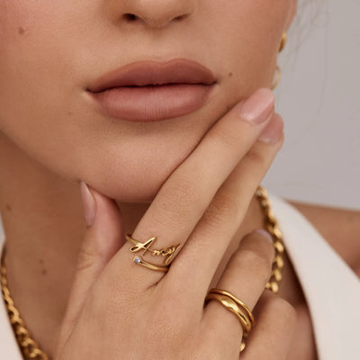Signature Name and Birthstone Ring