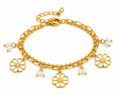 Pulsera Flores y Circonitas Ovaladas