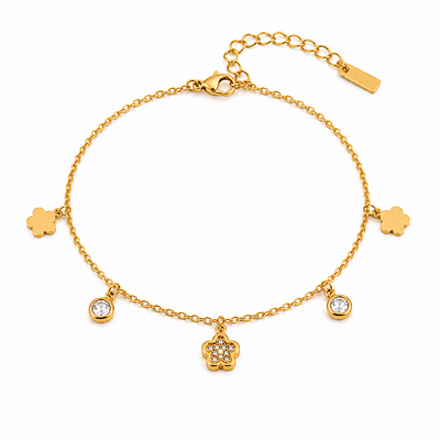 Pulsera con dijes de flores y circonitas