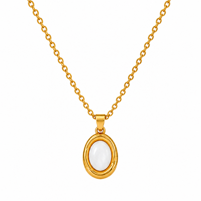 Collar Óvalo de Nácar con Marco Dorado