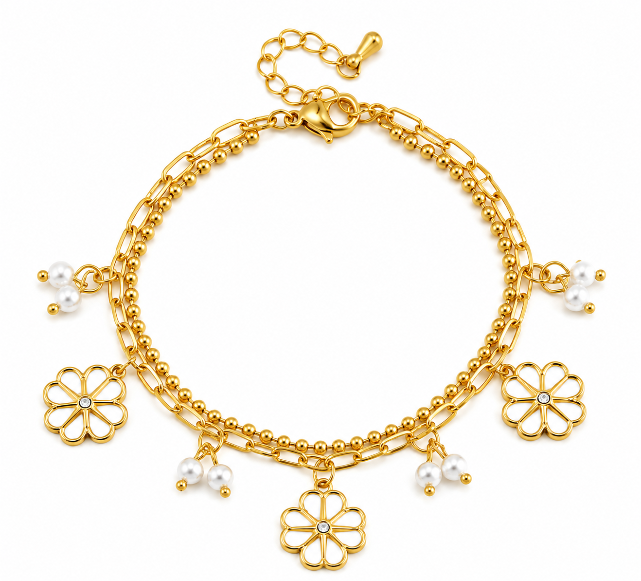Pulsera Flores y Circonitas Ovaladas