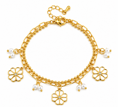 Pulsera Flores y Circonitas Ovaladas