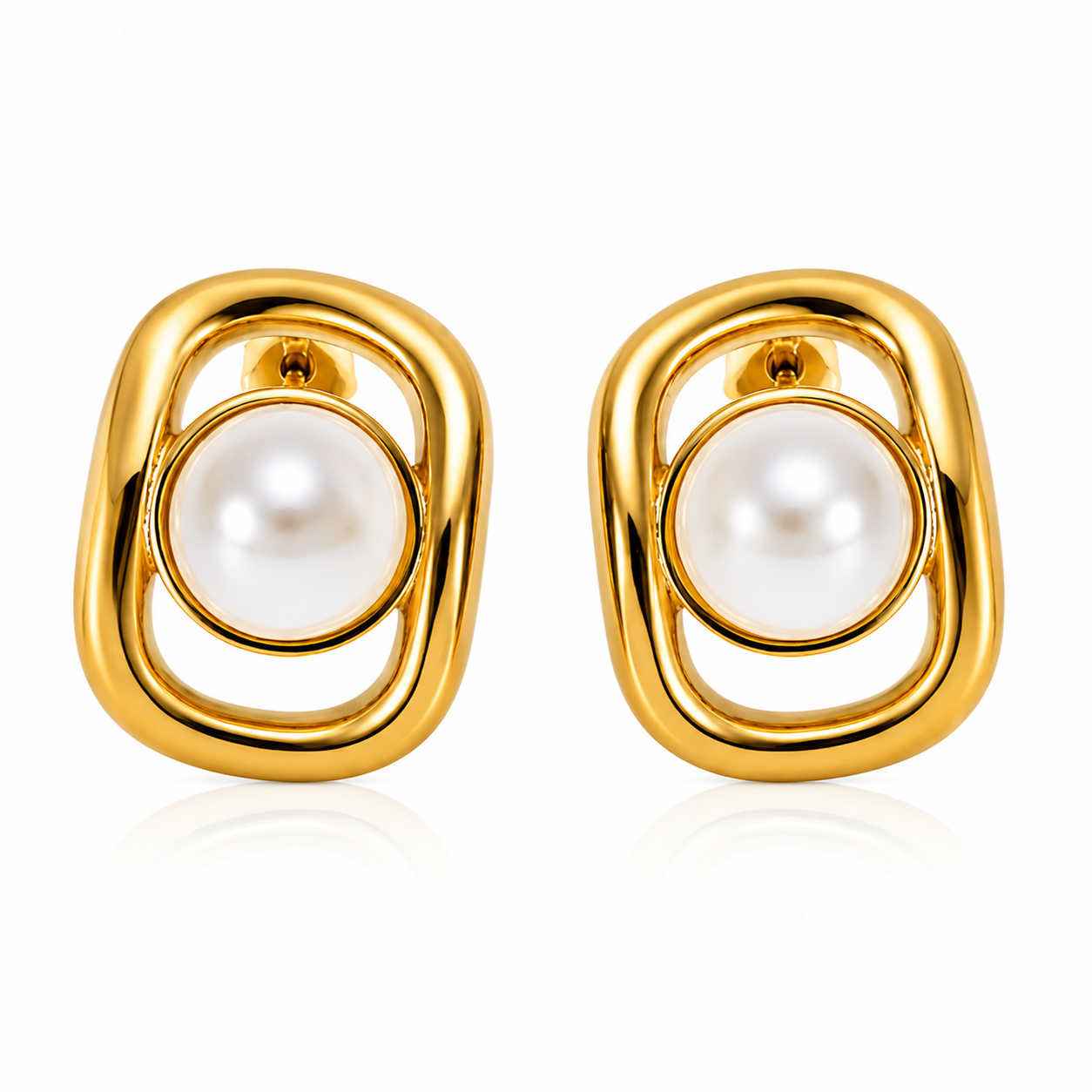 Aretes Espiral Dorada con Perla