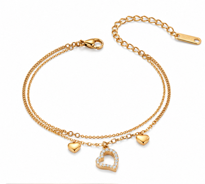 Pulsera Doble Corazón con Circonitas