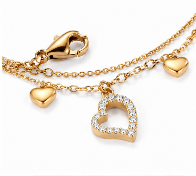 Pulsera Doble Corazón con Circonitas
