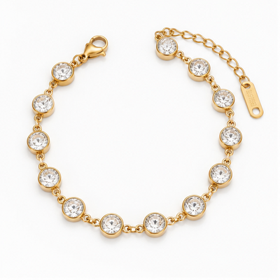 Pulsera de Circonitas Redondas Chapada en Oro