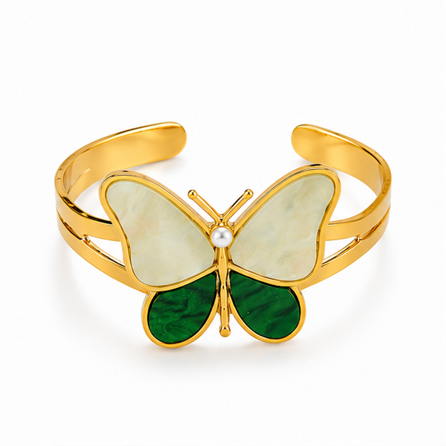 Anillo Mariposa de Nácar Verde con Perla