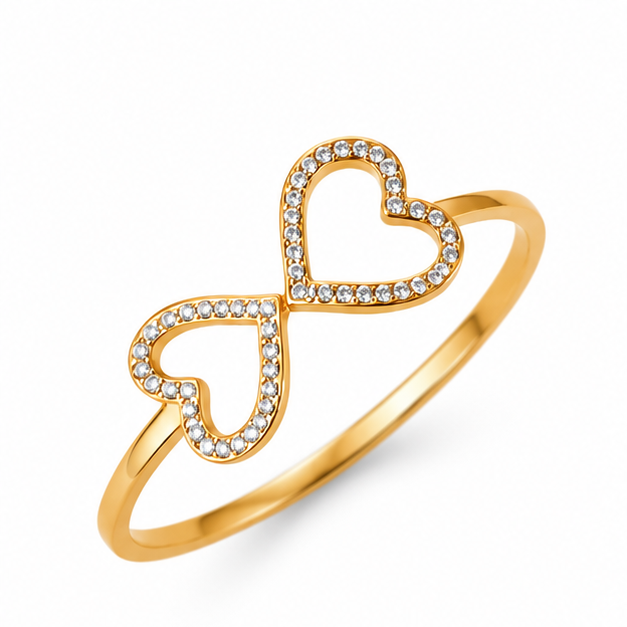 Anillo Doble Corazón con Circonitas