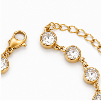 Pulsera de Circonitas Redondas Chapada en Oro