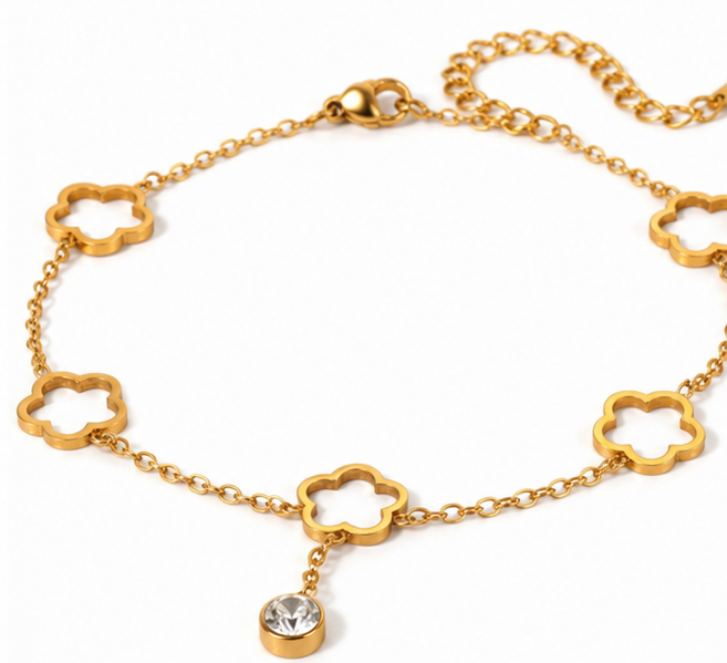 Pulsera flores caladas con dije de circonita