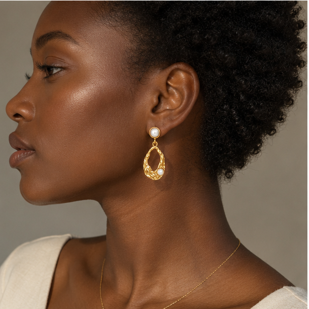 Aretes Textura Fundida con Perlas