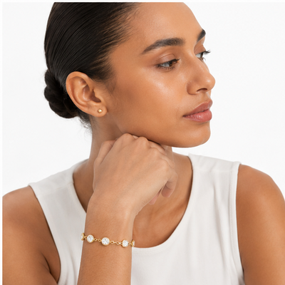 Pulsera de Circonitas Redondas Chapada en Oro